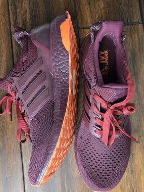 adidas Women's Maroon Athletic Sneakers with Orange Outsole